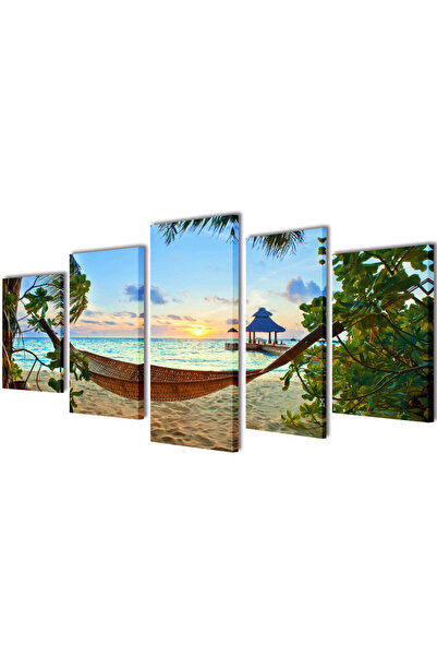 Concept Set tablouri din pânză cu imprimeu plajă cu nisip și hamac, 100 x 50 cm