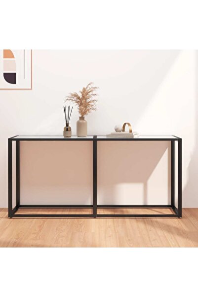 Concept Τραπέζι κονσόλας, λευκό μάρμαρο, 160x35x75,5 εκ., σκληρυμένο γυαλί