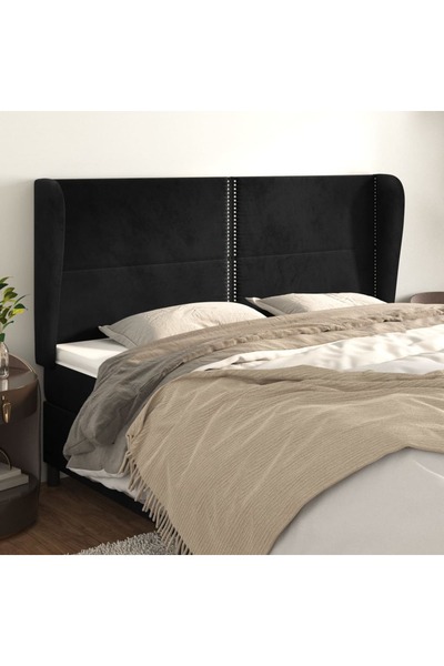 Concept Tăblie de pat cu aripioare, negru, 203x23x118/128 cm, catifea