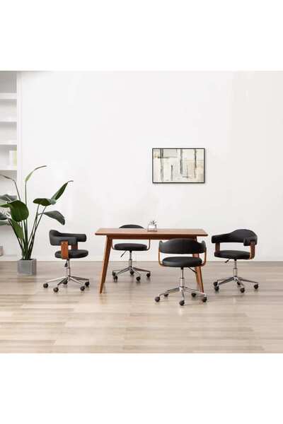 Concept Scaune pivotante de masă, 4 buc. negru, lemn curbat & piele ecologică