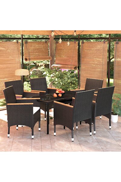 Concept Σετ επίπλων κήπου, με μαξιλάρια, 7 τεμάχια, μαύρο