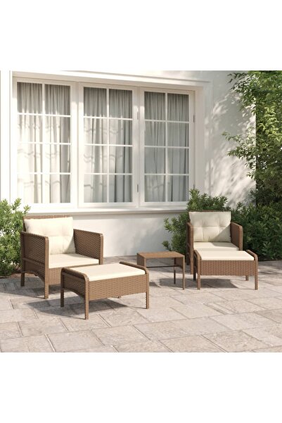 Concept Set șezlonguri de grădină, 5 piese, cu perne, maro, poliratan