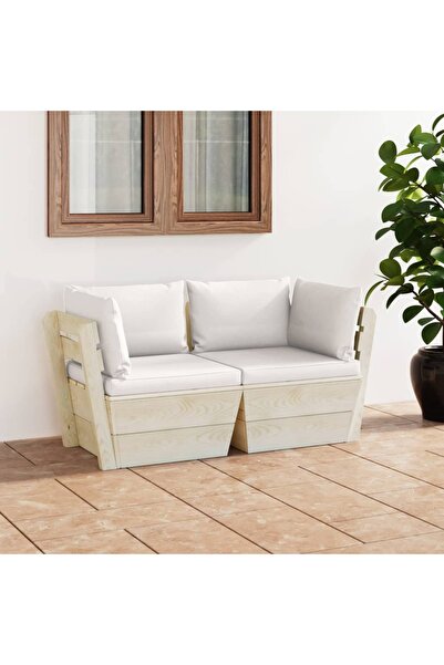 Concept Διθέσιος καναπές κήπου από παλέτες, με μαξιλάρια, ξύλο ελάτης