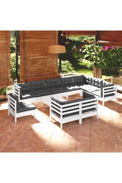 Concept Σετ επίπλων κήπου με μαξιλάρια, 11 τεμάχια, λευκό, μασίφ ξύλο πεύκου