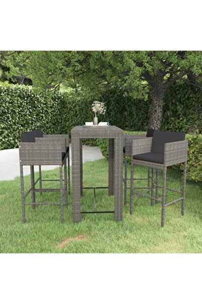 Concept Σετ επίπλων μπαρ κήπου 5 τεμαχίων με μαξιλάρια, γκρι, πολυρατάν