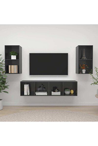 Concept Επιτοίχια ντουλάπια τηλεόρασης, 4 τεμ., γυαλιστερό γκρι, μοριοσανίδα