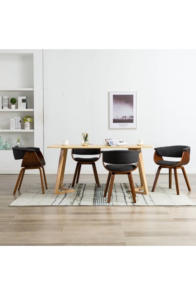 Concept Scaune de bucătărie 4 buc. gri lemn curbat & material textil