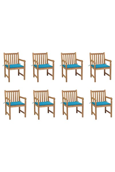 Concept Καρέκλες κήπου με μπλε μαξιλάρια, 8 τεμάχια, από μασίφ ξύλο τικ
