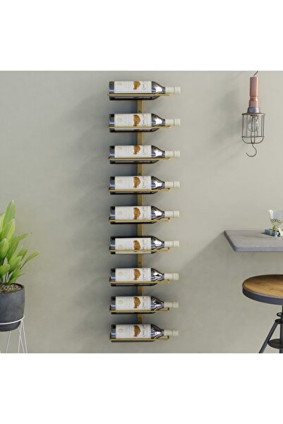Concept Suport sticle de vin, de perete, 9 sticle, auriu, fier