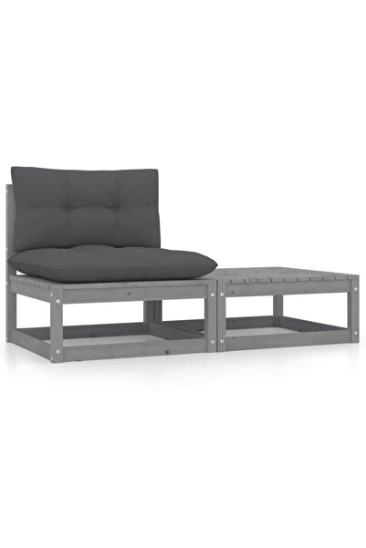 Concept Σετ επίπλων κήπου με μαξιλάρια, 2 τεμάχια, γκρι, μασίφ ξύλο πεύκου