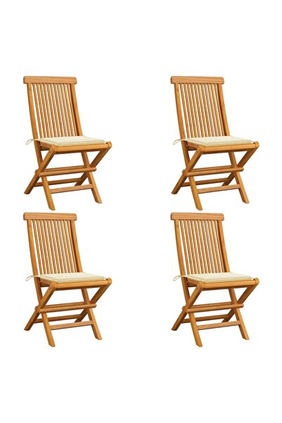 Concept Καρέκλες κήπου με κρεμ μαξιλάρια, 4 τεμάχια, μασίφ ξύλο τικ