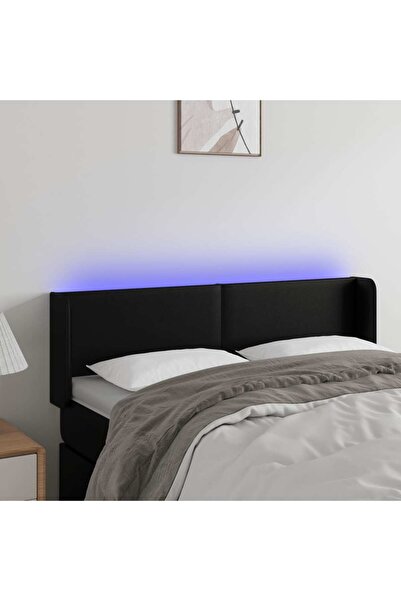 Concept Tăblie de pat cu LED, negru, 147x16x78/88 cm, piele ecologică