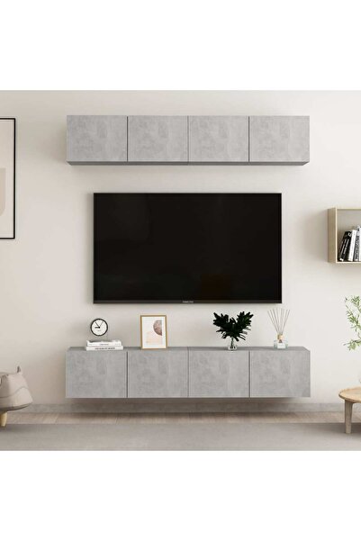 Concept Comode TV, 4 piese, gri beton, 80x30x30 cm, PAL