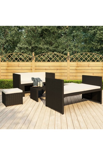 Concept Σετ επίπλων κήπου 5 τεμαχίων με μαξιλάρια, μαύρο, πολυρατάν