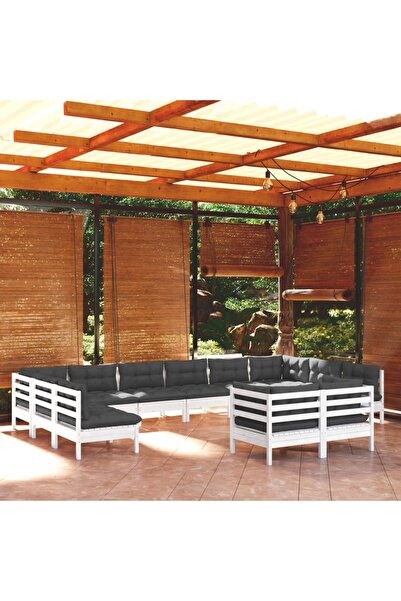 Concept Σετ επίπλων κήπου με μαξιλάρια, 12 τεμάχια, λευκό, μασίφ ξύλο πεύκου