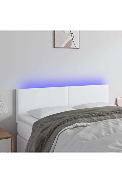 Concept Tăblie de pat cu LED, alb, 144x5x78/88 cm, piele ecologică