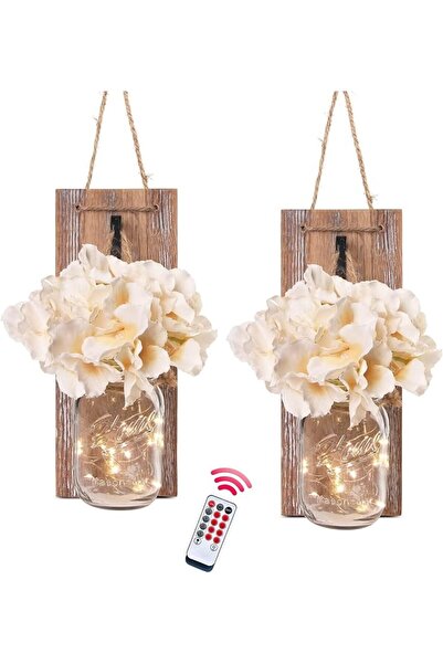 Arabest Wall Sconces Set of Two, Rustic Mason Jar Wall Sconces, Wall Art Hang...
