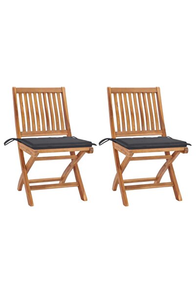 Concept Καρέκλες κήπου με μαξιλάρια ανθρακί, 2 τεμ., από μασίφ ξύλο τικ