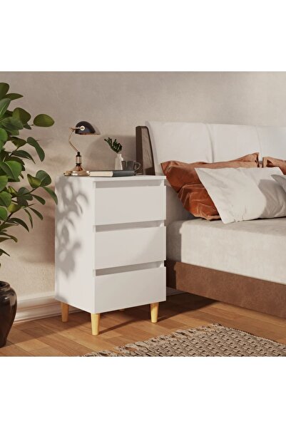 Concept Noptieră cu picioare lemn masiv, alb, 40x35x69 cm