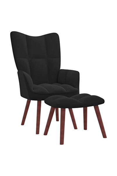 Concept Πολυθρόνα με σκαμπό, μαύρη, Βελούδο