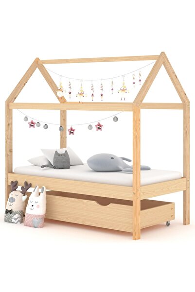 Concept Cadru pat copii, cu un sertar, 70x140 cm, lemn masiv de pin