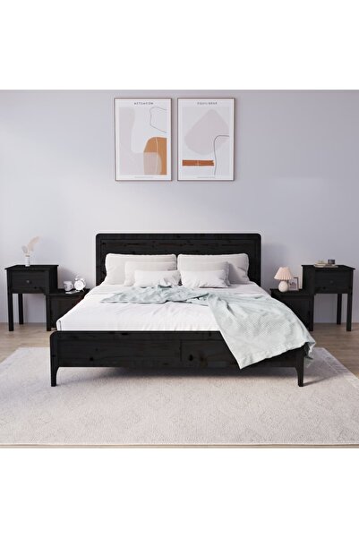 Concept Noptiere, 2 buc., negru, 79,5x38x65,5 cm, lemn masiv de pin