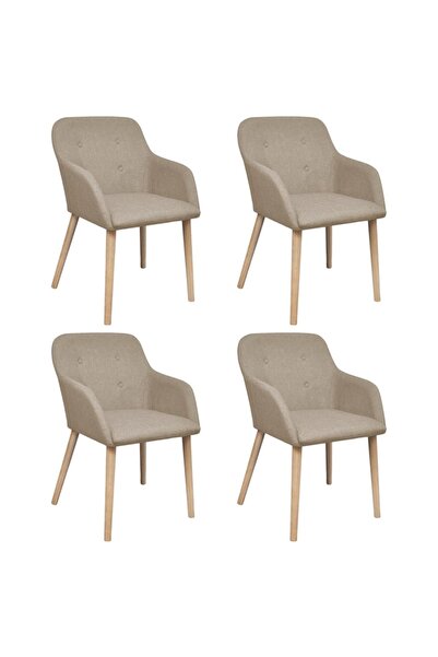 Concept Scaune de bucătărie, 4 buc, bej, textil & lemn de stejar masiv