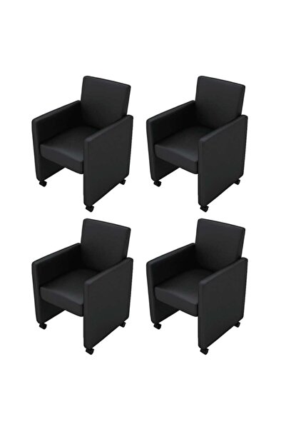 Concept Καρέκλες κουζίνας, 4 τεμ., μαύρες, οικολογικό Δερμάτινο