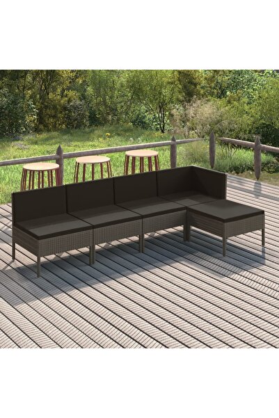 Concept Σετ επίπλων κήπου 5 τεμαχίων με μαξιλάρια, γκρι, πολυρατάν