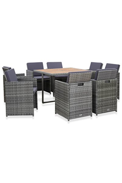 Concept Outdoor furniture set with cushions, 9 pieces, anthracite, polyrattan