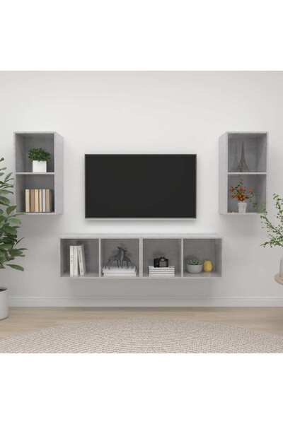 Concept Επιτοίχια ντουλάπια τηλεόρασης, 4 τεμ., γκρι σκυροδέματος, μοριοσανίδα