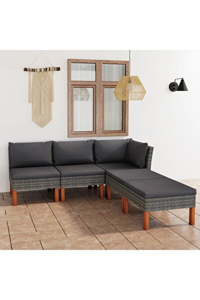 Concept Σετ επίπλων κήπου 5 τεμαχίων με μαξιλάρια, γκρι, πολυρατάν