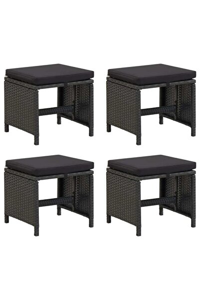 Concept Σκαμπό κήπου με μαξιλάρια, 4 τεμ., μαύρο, πολυρατάν