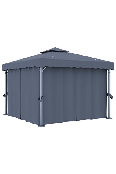 Concept Κιόσκι με κουρτίνα, ανθρακί, 3 x 3 μ., αλουμίνιο