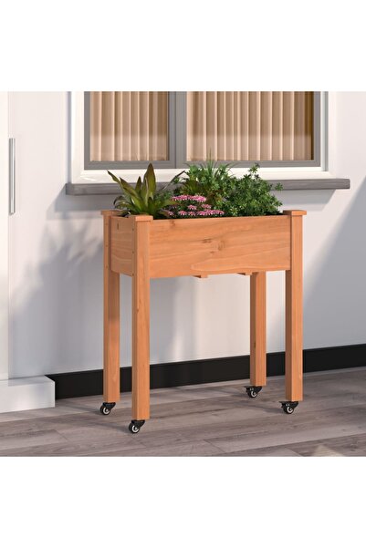 Concept Jardinieră cu roți & căptușeală maro 71x37x76cm lemn masiv brad