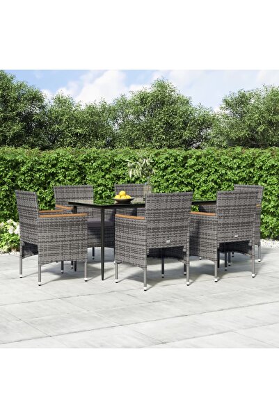 Concept Σετ τραπεζαρίας κήπου 7 τεμαχίων, γκρι και μαύρο