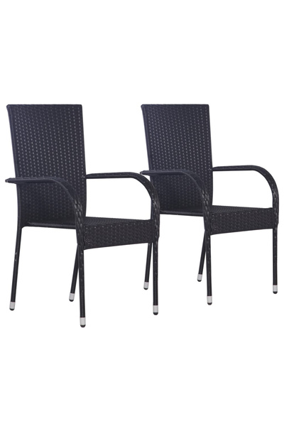 Concept Scaune de exterior, stivuibile, 2 buc., poliratan, negru