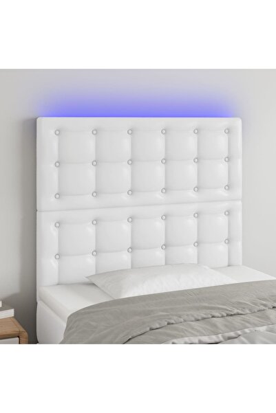 Concept Tăblie de pat cu LED, alb, 100x5x118/128 cm, piele ecologică