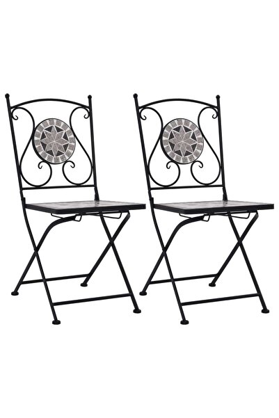 Concept Scaune bistro cu mozaic, 2 buc., gri