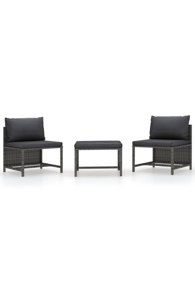 Concept Σετ καναπές κήπου με μαξιλάρια, 3 τεμάχια, γκρι, πολυεστέρας ρατάν