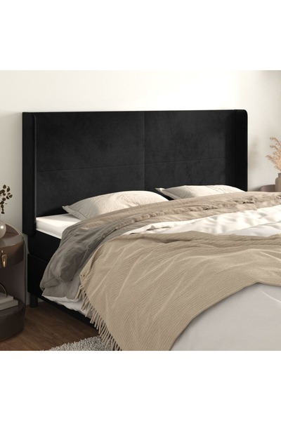 Concept Tăblie de pat cu aripioare, negru, 163x16x118/128 cm, catifea