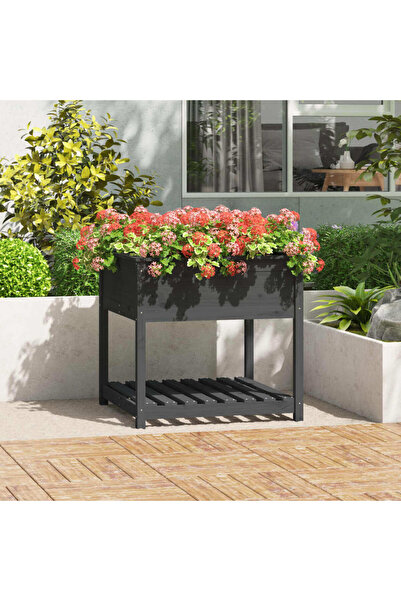 Concept Γλάστρα με ράφι, γκρι, 82,5x82,5x81 cm, μασίφ ξύλο πεύκου