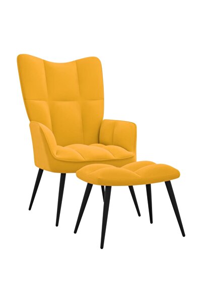 Concept Πολυθρόνα με σκαμπό, μουσταρδί, Βελούδο
