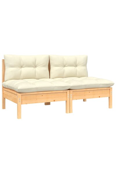 Concept Διθέσιος καναπές κήπου, με κρεμ μαξιλάρια, από μασίφ ξύλο πεύκου