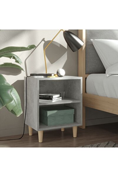 Concept Noptiere cu picioare din lemn masiv, 2 buc., gri beton, 40x30x50 cm