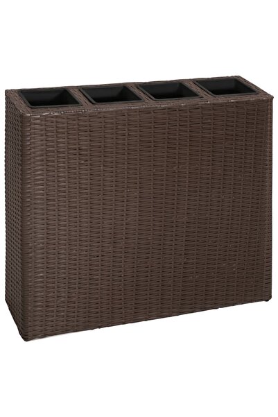 Concept Υπερυψωμένο παρτέρι κήπου με 4 γλάστρες, καφέ, από πολυεστέρα και ρατάν