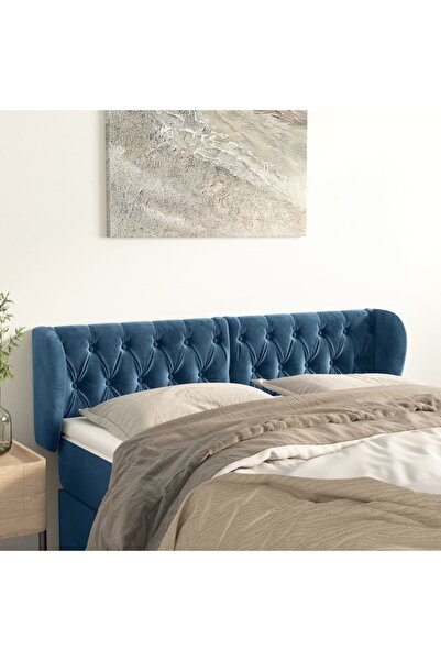 Concept Tăblie pat cu aripioare albastru închis 163x23x78/88 cm catifea