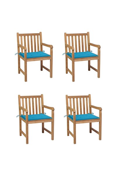 Concept Καρέκλες κήπου με μπλε μαξιλάρια, 4 τεμ., από μασίφ ξύλο τικ