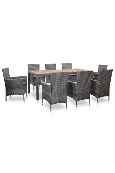 Concept Set mobilier de exterior cu perne, 9 piese, gri, poliratan