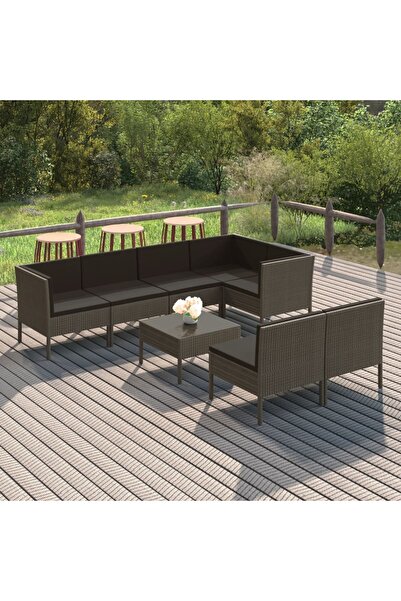 Concept Set mobilier de grădină cu perne, 8 piese, gri, poliratan